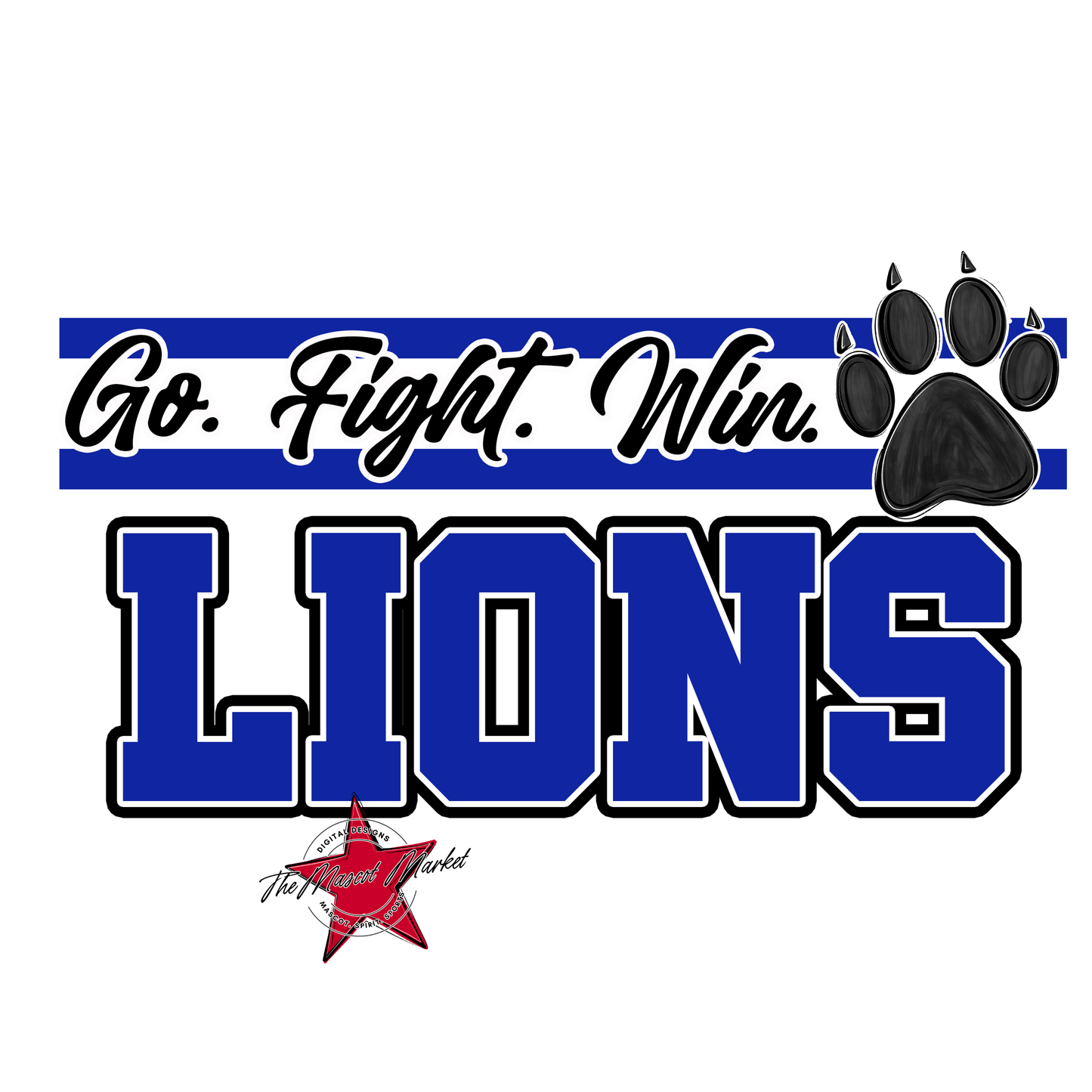 Lions Go Fight Win Mascot Lines-Blue