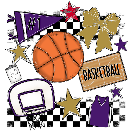 Basketball Checkers Spirit Design-Purple-Gold