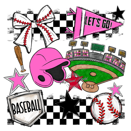 Baseball Checkers Spirit Design-Baby Pink