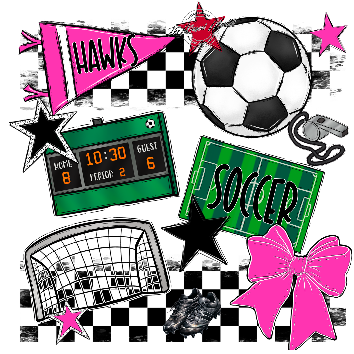 Hawks Checkers Soccer Spirit Design-Pink