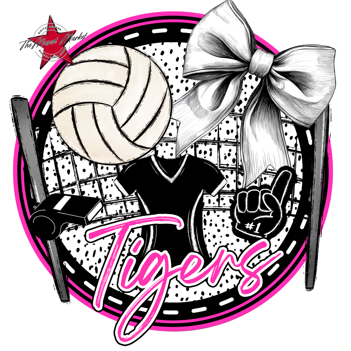 Tigers Circle Volleyball Design-Pink