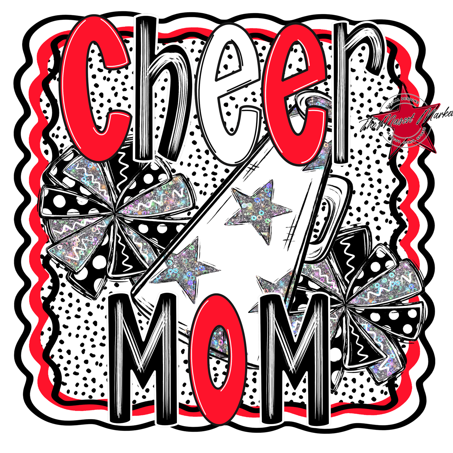 Cheer Mom Megaphone Dot Design-Bright Red