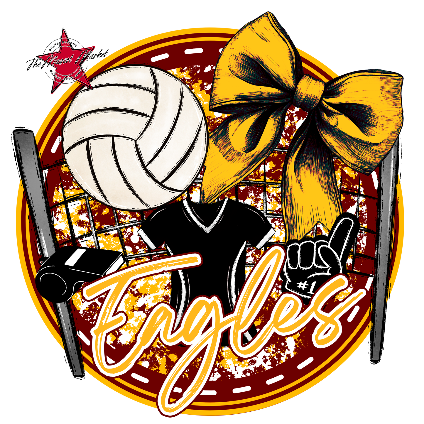 Eagles Circle Volleyball Design-Maroon-Yellow