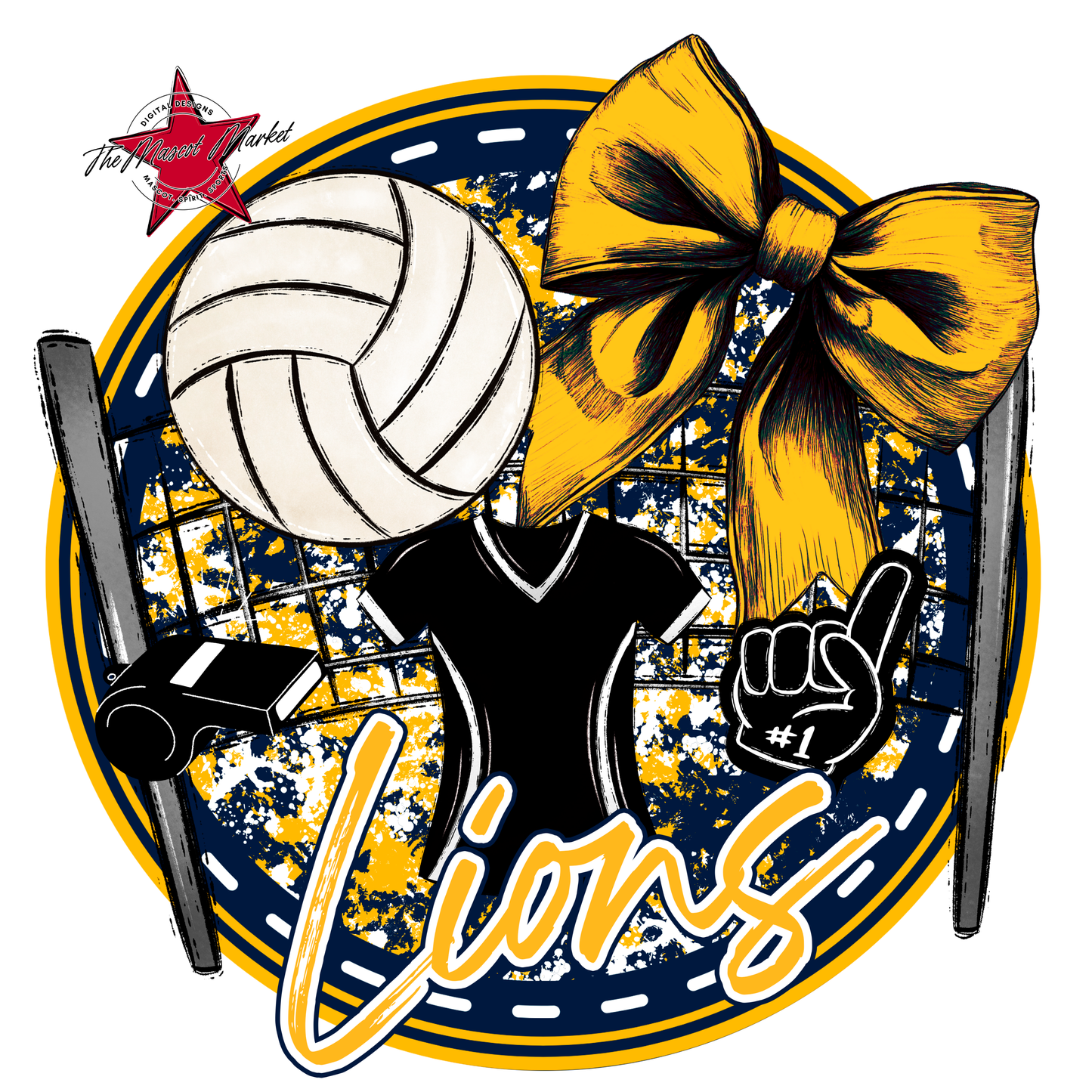 Lions Circle Volleyball Design-Navy-Yellow