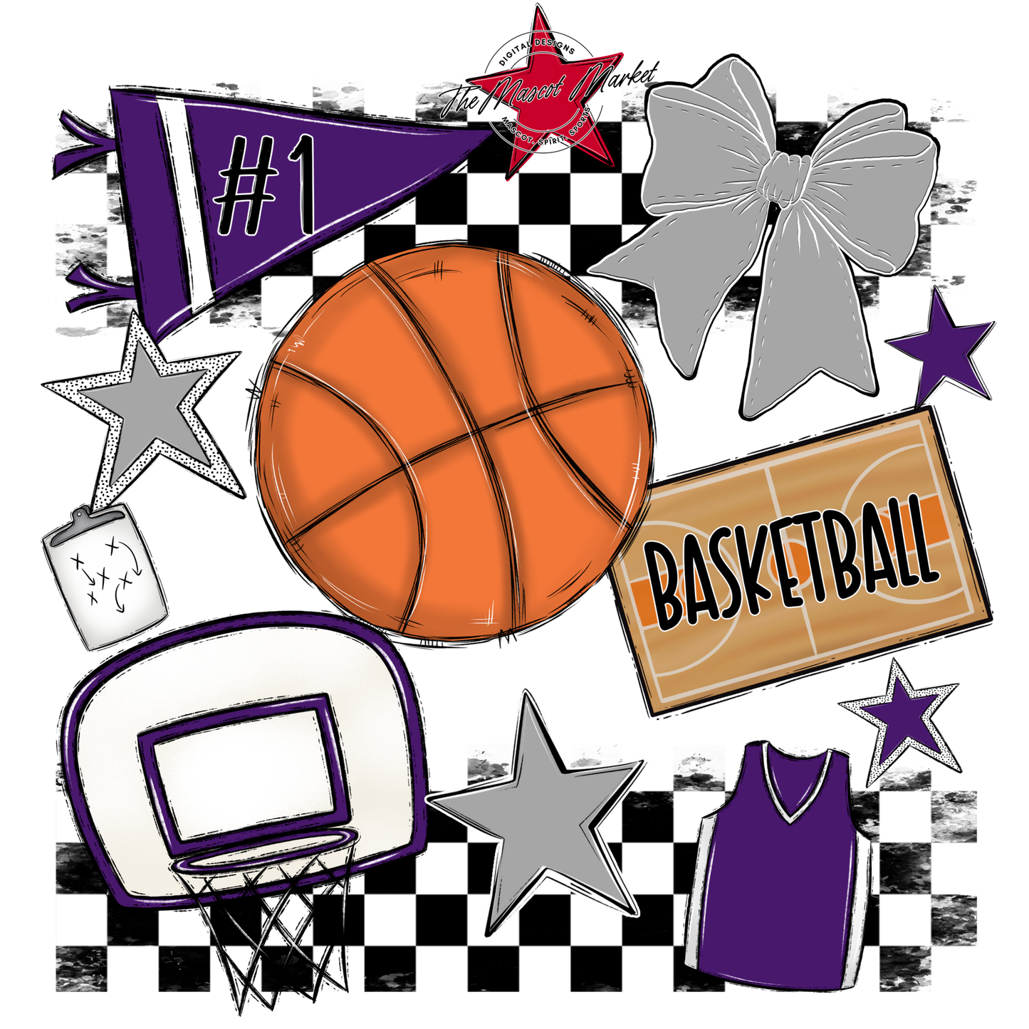 Basketball Checkers Spirit Design-Purple-Grey