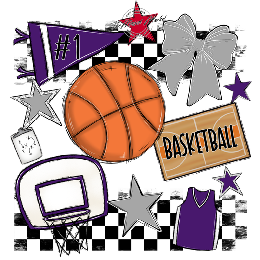 Basketball Checkers Spirit Design-Purple-Grey