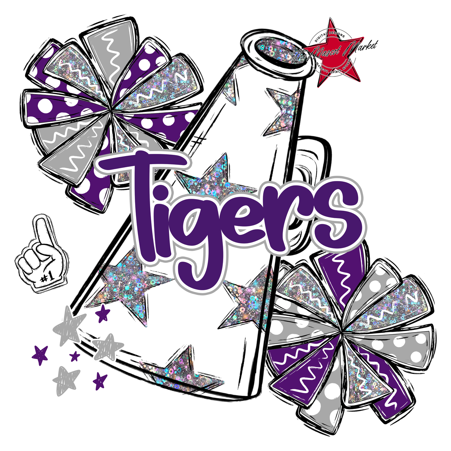 Tigers Alpha Megaphone Design-Purple-Grey