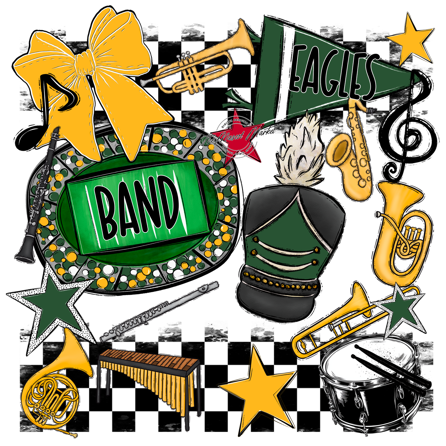 Eagles Band Checkers Design-Green-Yellow