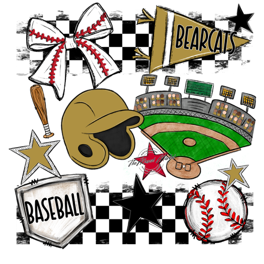 Bearcats Baseball Checkers Design-Gold