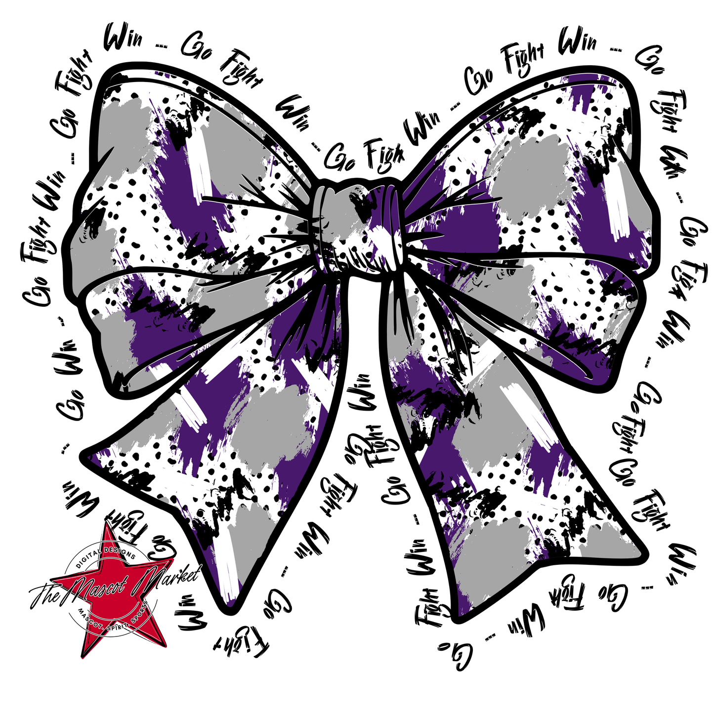 Go, Fight, Win, Splatter Bow Design-Purple-Grey