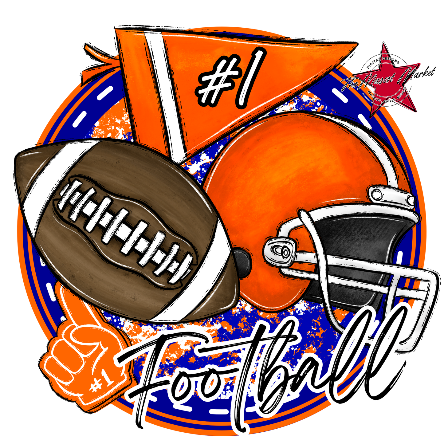 Football Circle Design-Royal Blue-Orange