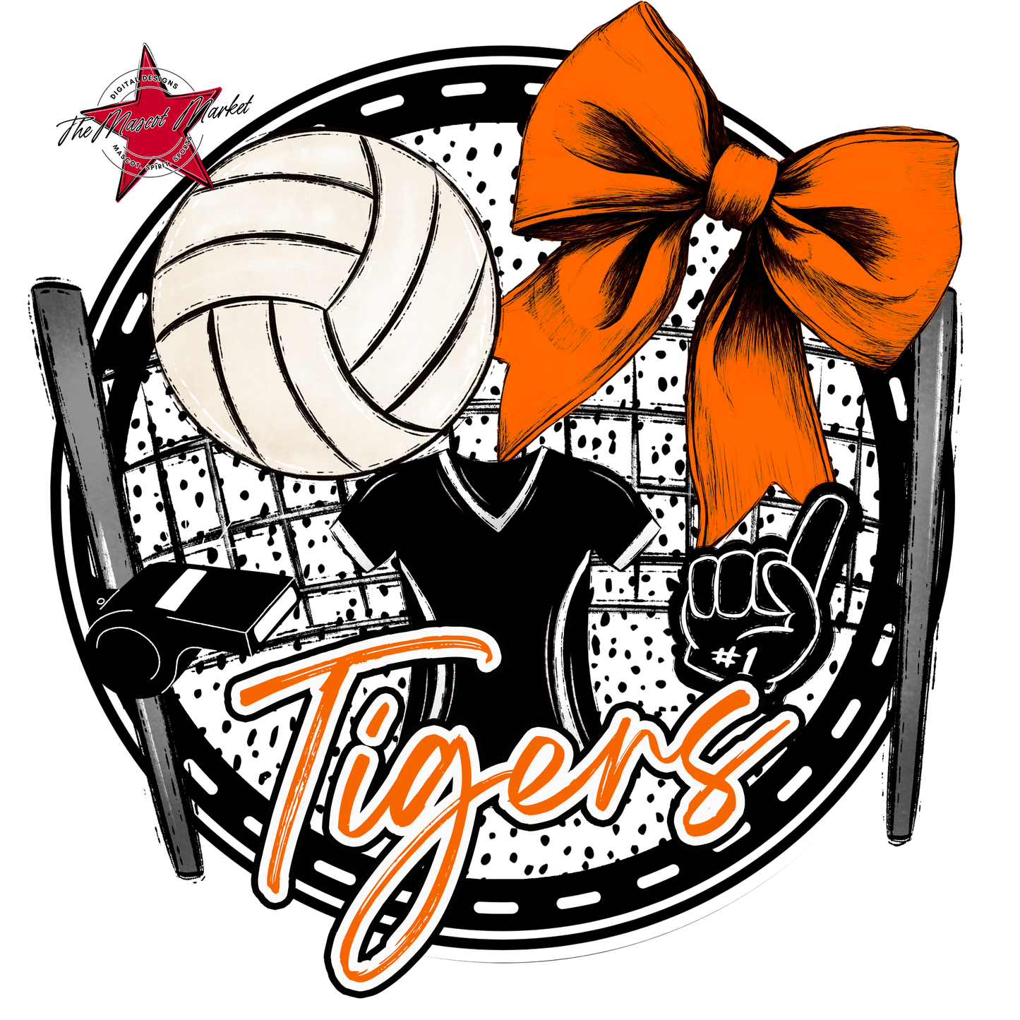 Tigers Circle Volleyball Design-Orange