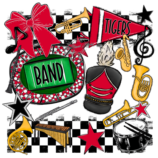 Tigers Checkers Band Spirit Design-Red