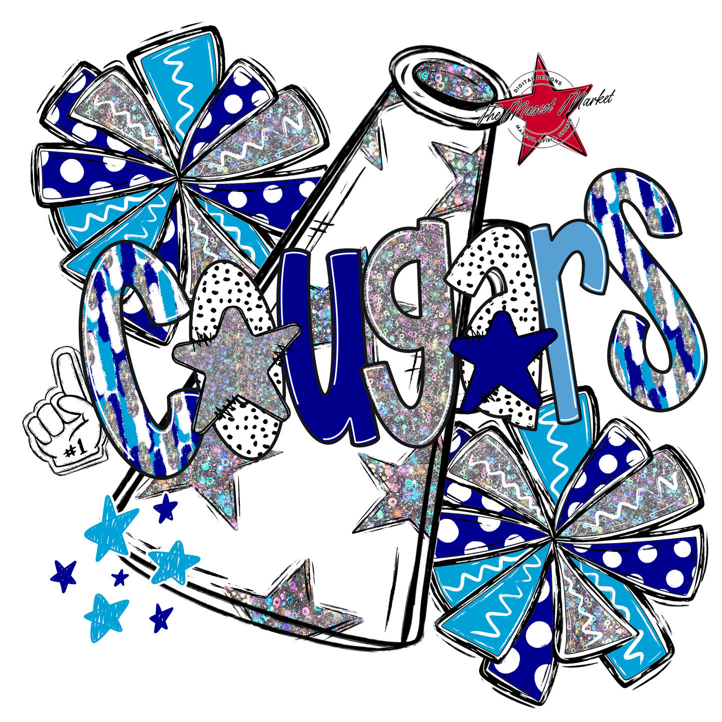 Cougars Cheer Megaphone Scrape-Blue-Carolina Blue