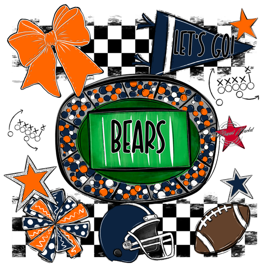 Bears Checker Spirit Design-Navy-Orange