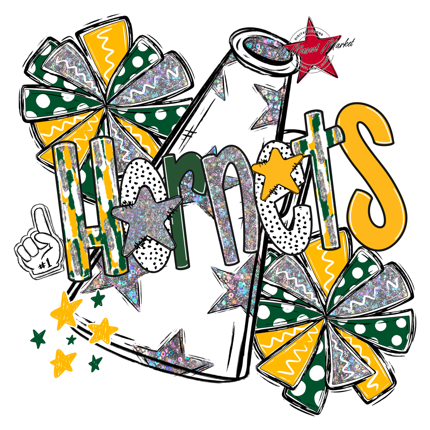 Hornets Cheer Megaphone Scrape-Green-Yellow