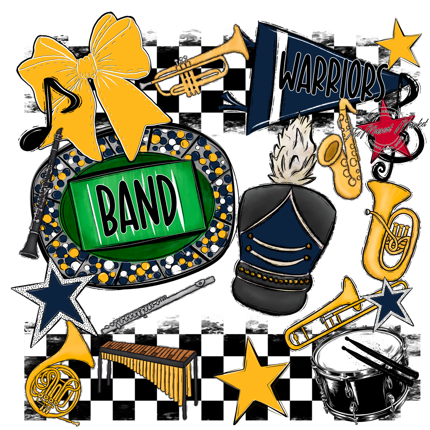 Warriors Checkers Band Spirit Design-Navy-Yellow