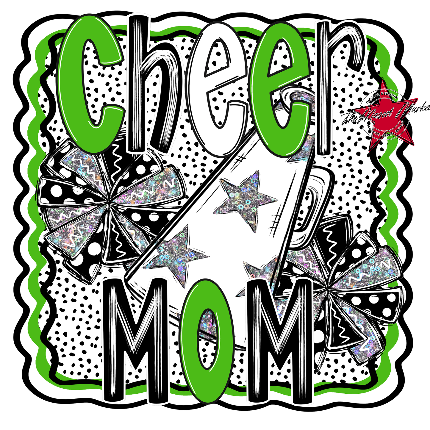Cheer Mom Megaphone Dot Design-Bright Green