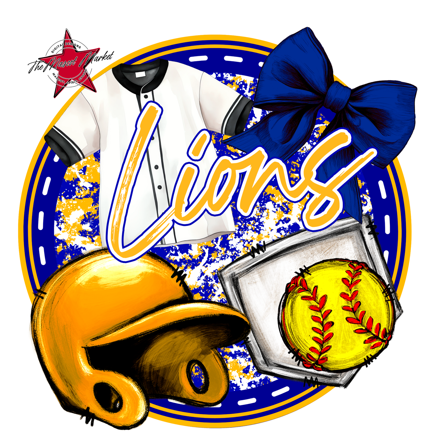 Lions Circle Softball Design-Blue-Yellow