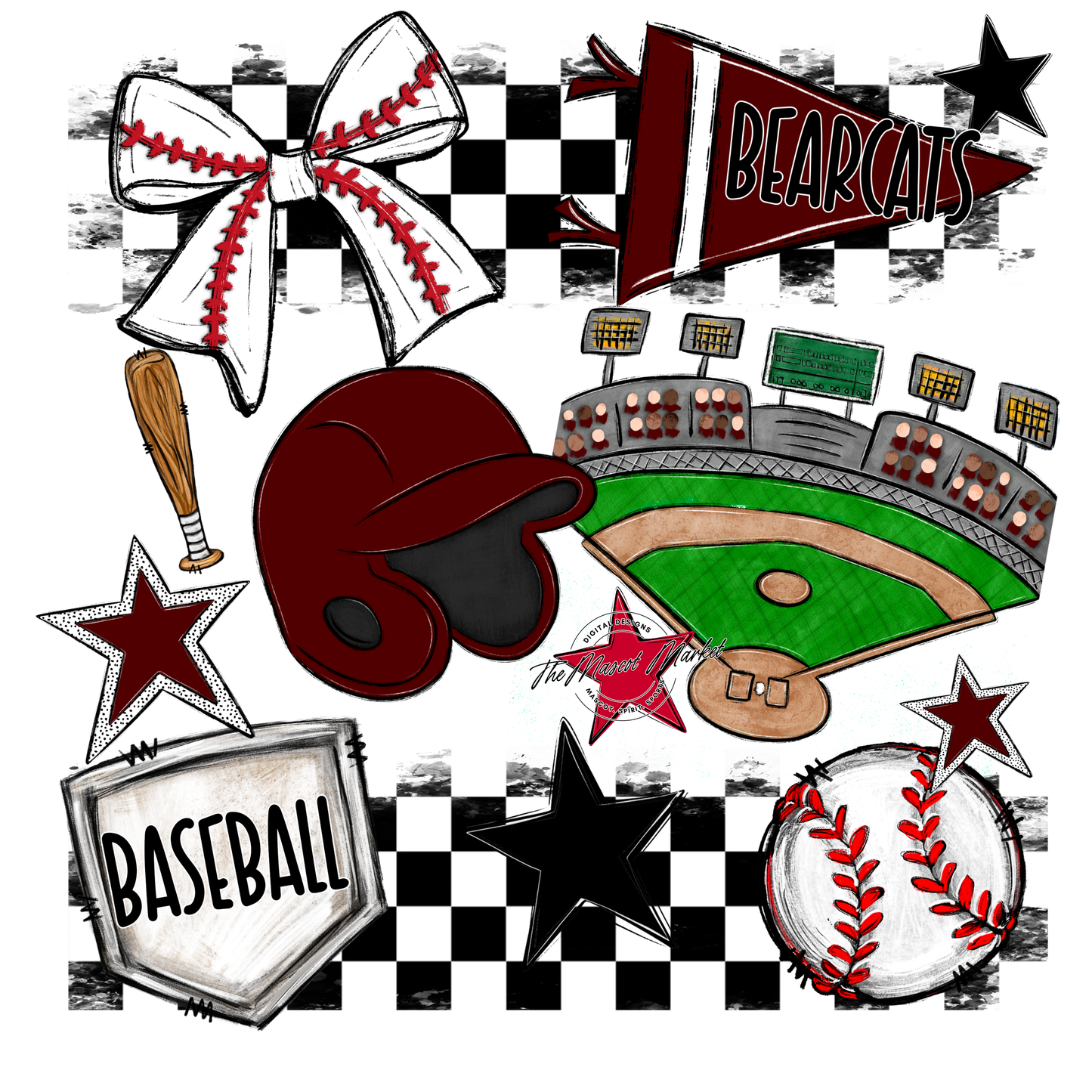 Bearcats Baseball Checkers Design-Maroon