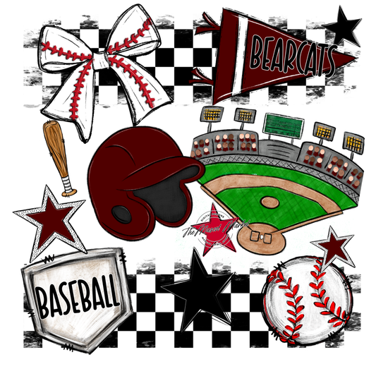 Bearcats Baseball Checkers Design-Maroon