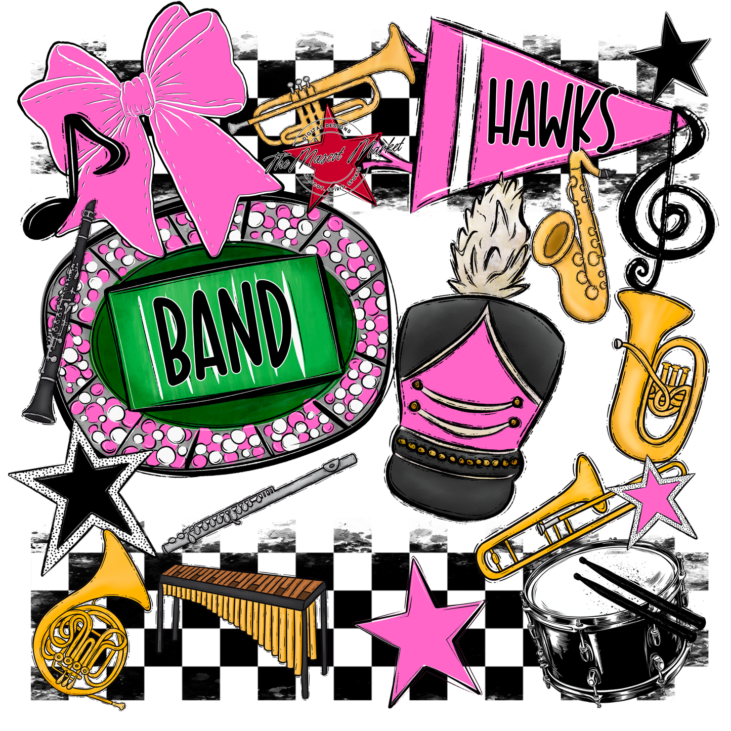 Hawks Checkers Band Spirit Design-Baby Pink