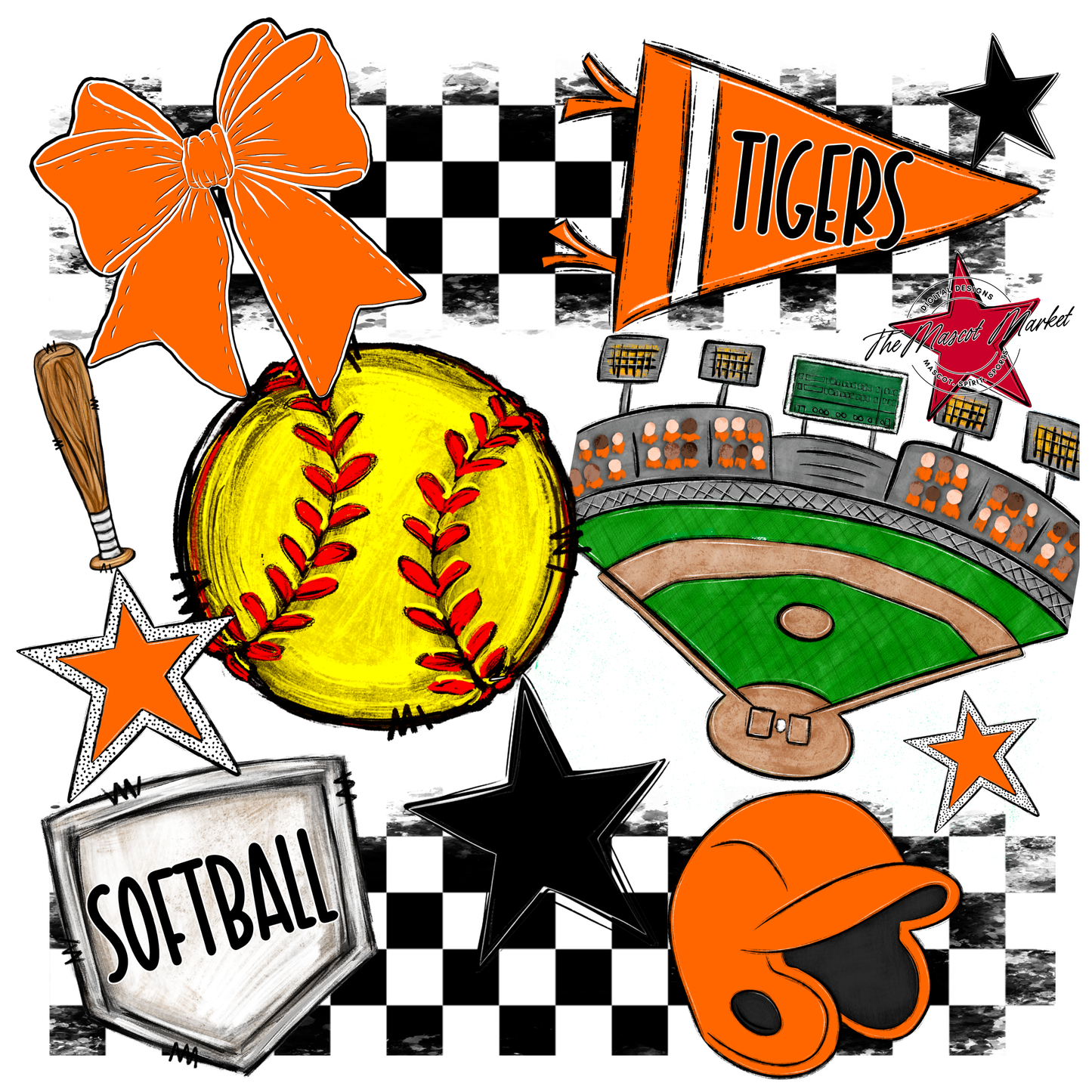 Tigers Checkers Softball Spirit Design-Orange