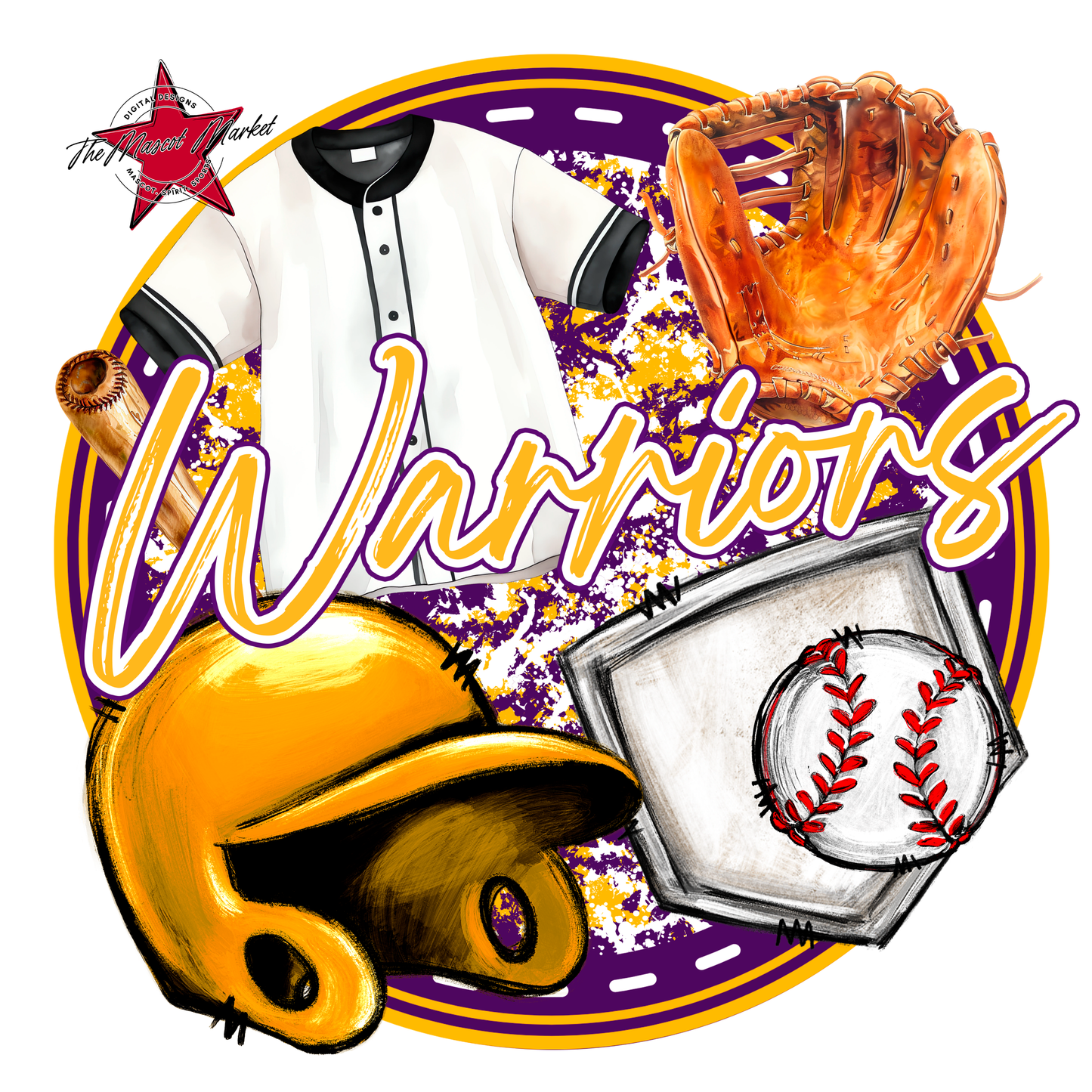 Warriors Circle Baseball Design-Purple-Yellow