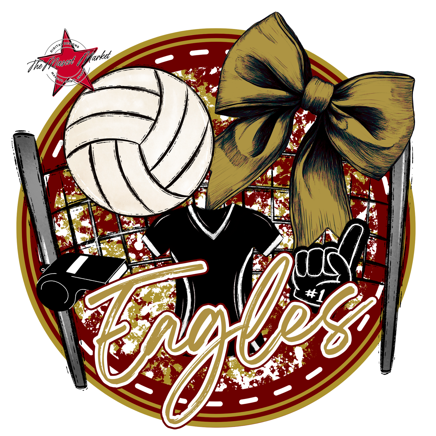 Eagles Circle Volleyball Design-Maroon-Gold