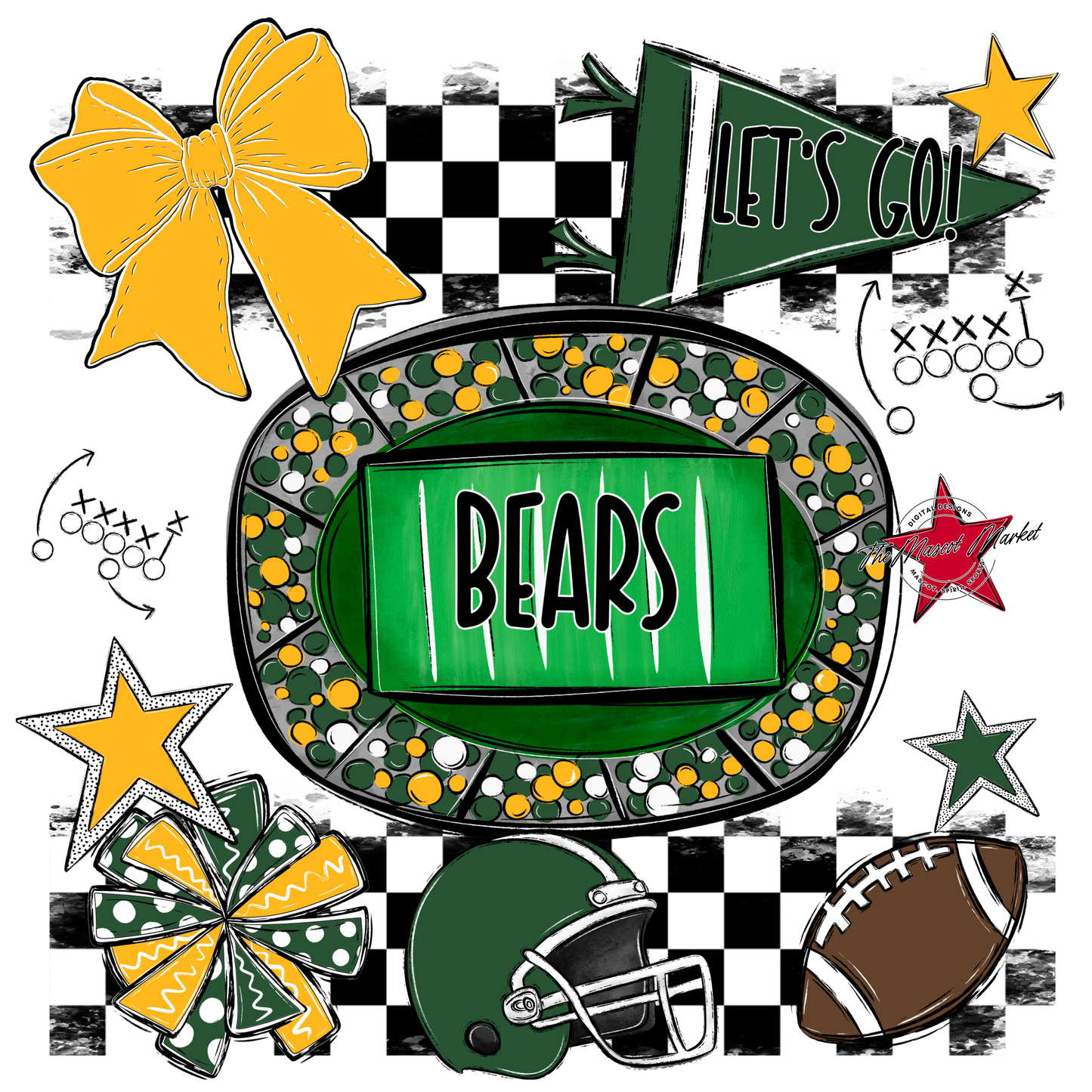 Bears Checker Spirit Design-Green-Yellow