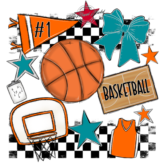 Basketball Checkers Spirit Design-Orange-Dark Teal