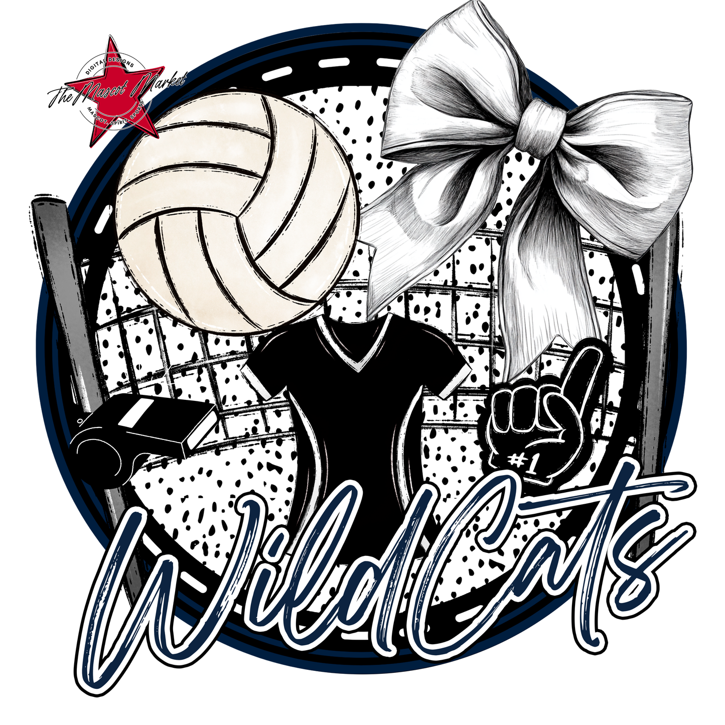 Wildcats Circle Volleyball Design-Navy