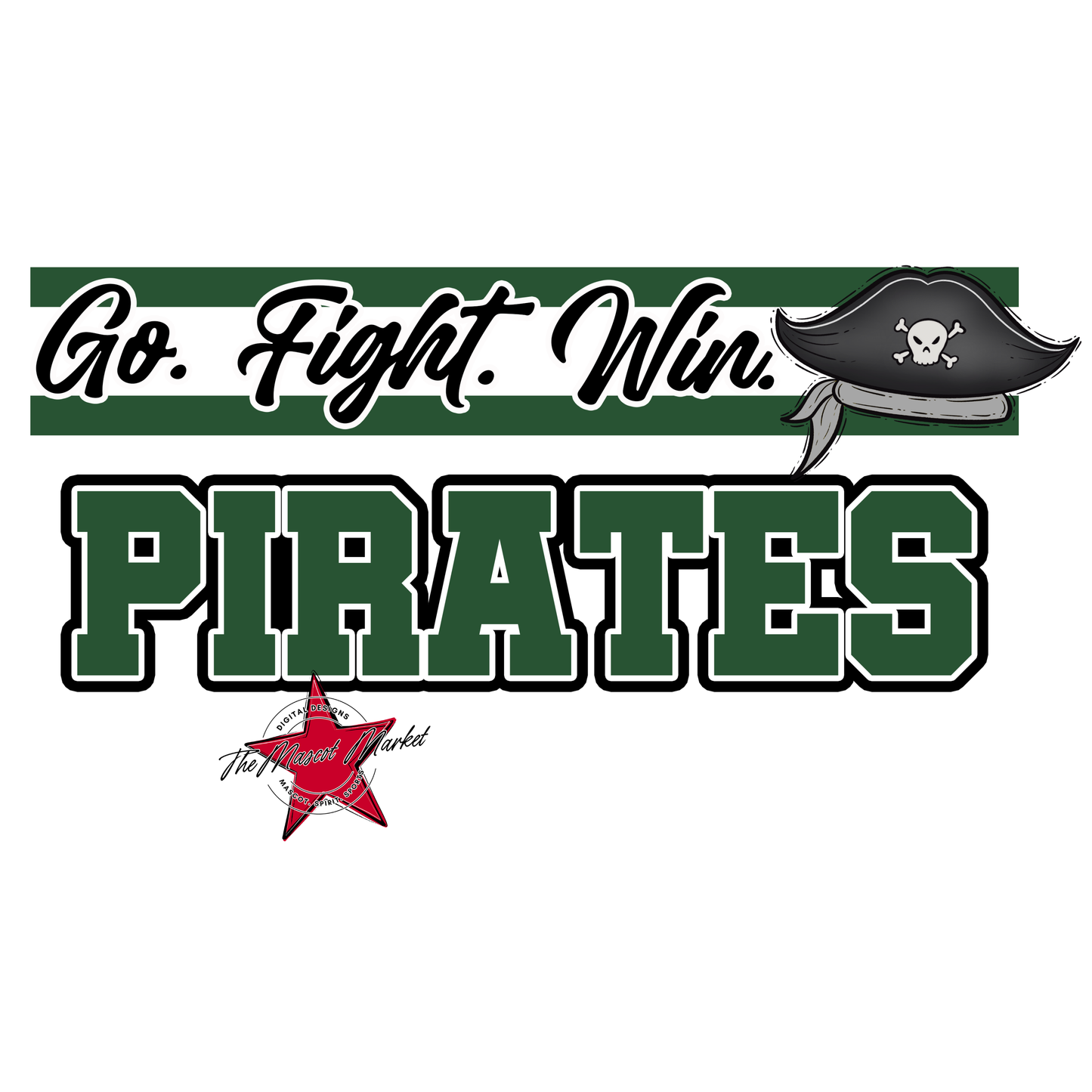 Pirates Go Fight Win Mascot Lines-Green