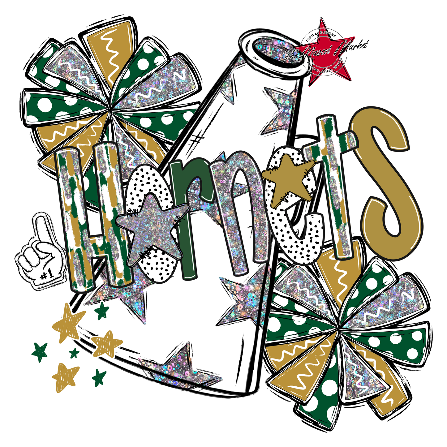 Hornets Cheer Megaphone Scrape-Green-Gold