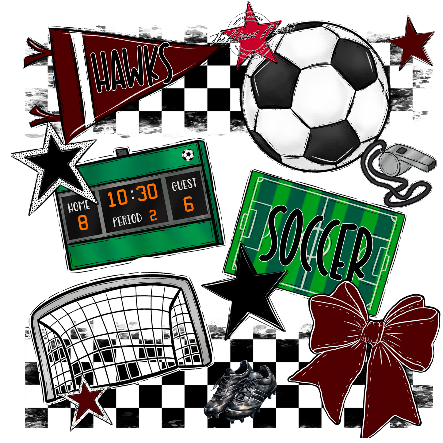Hawks Checkers Soccer Spirit Design-Maroon