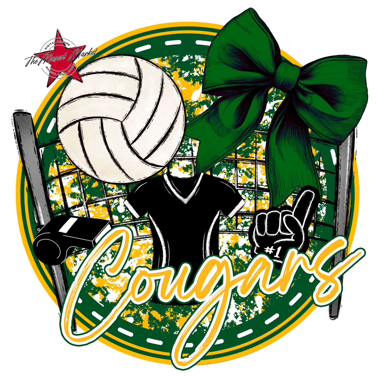 Cougars Circle Volleyball Design-Green-Yellow