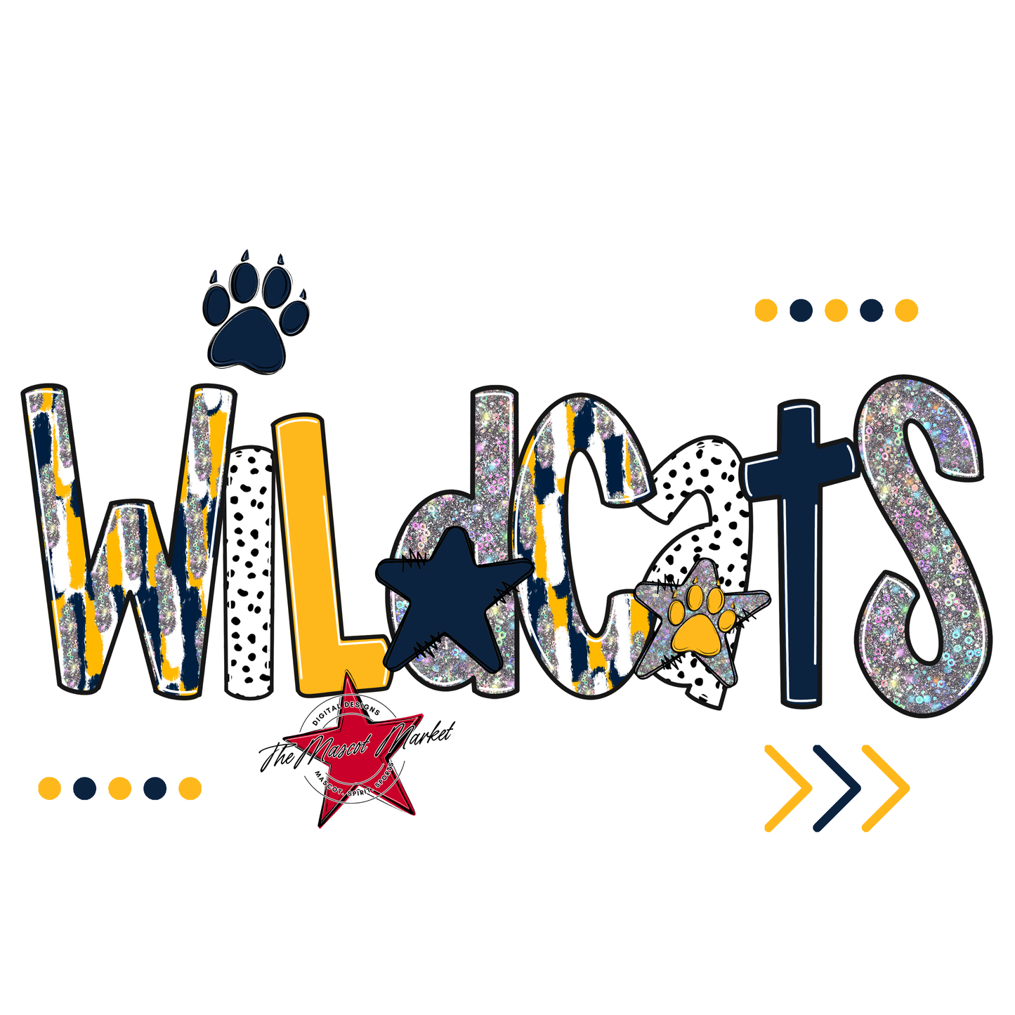Wildcats Brushstroke Alpha w Arrows-Navy-Yellow