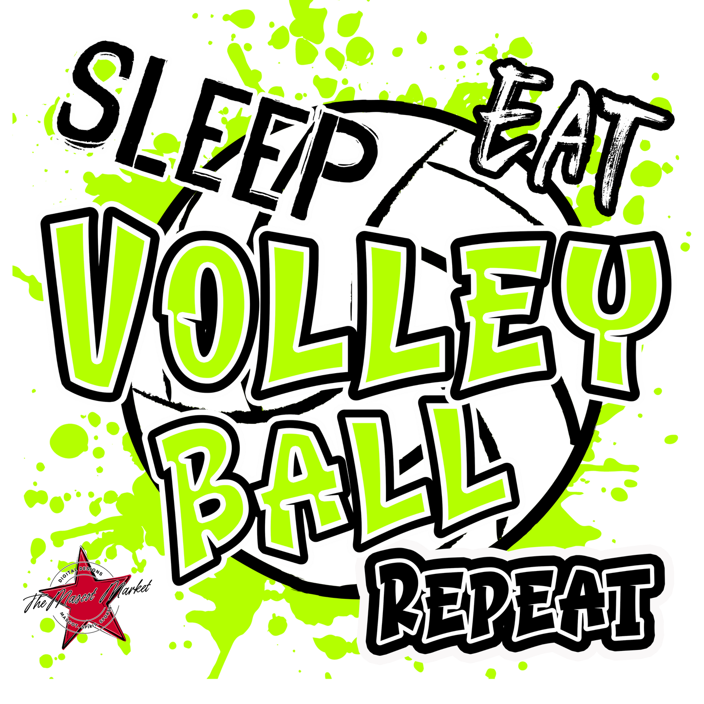 Eat Sleep Volleyball Repeat Design-Neon