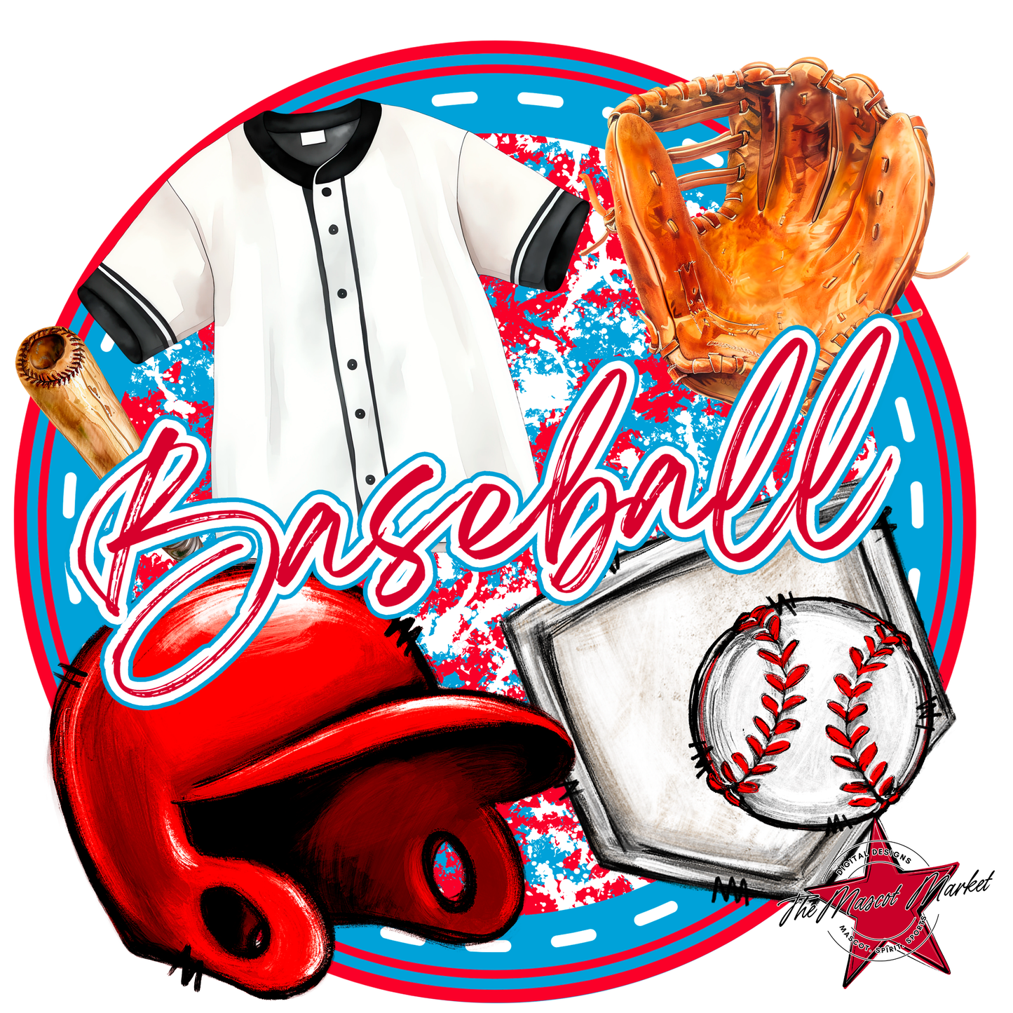 Circle Baseball Design-Carolina Blue-Red