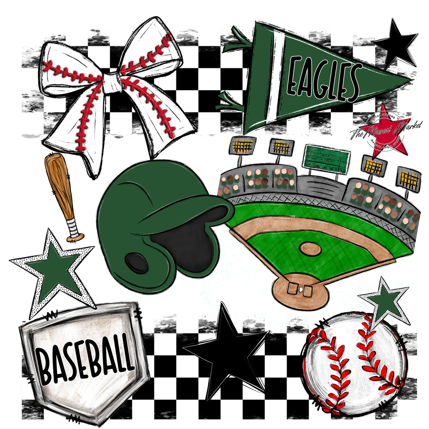 Eagles Baseball Checkers Design-Green