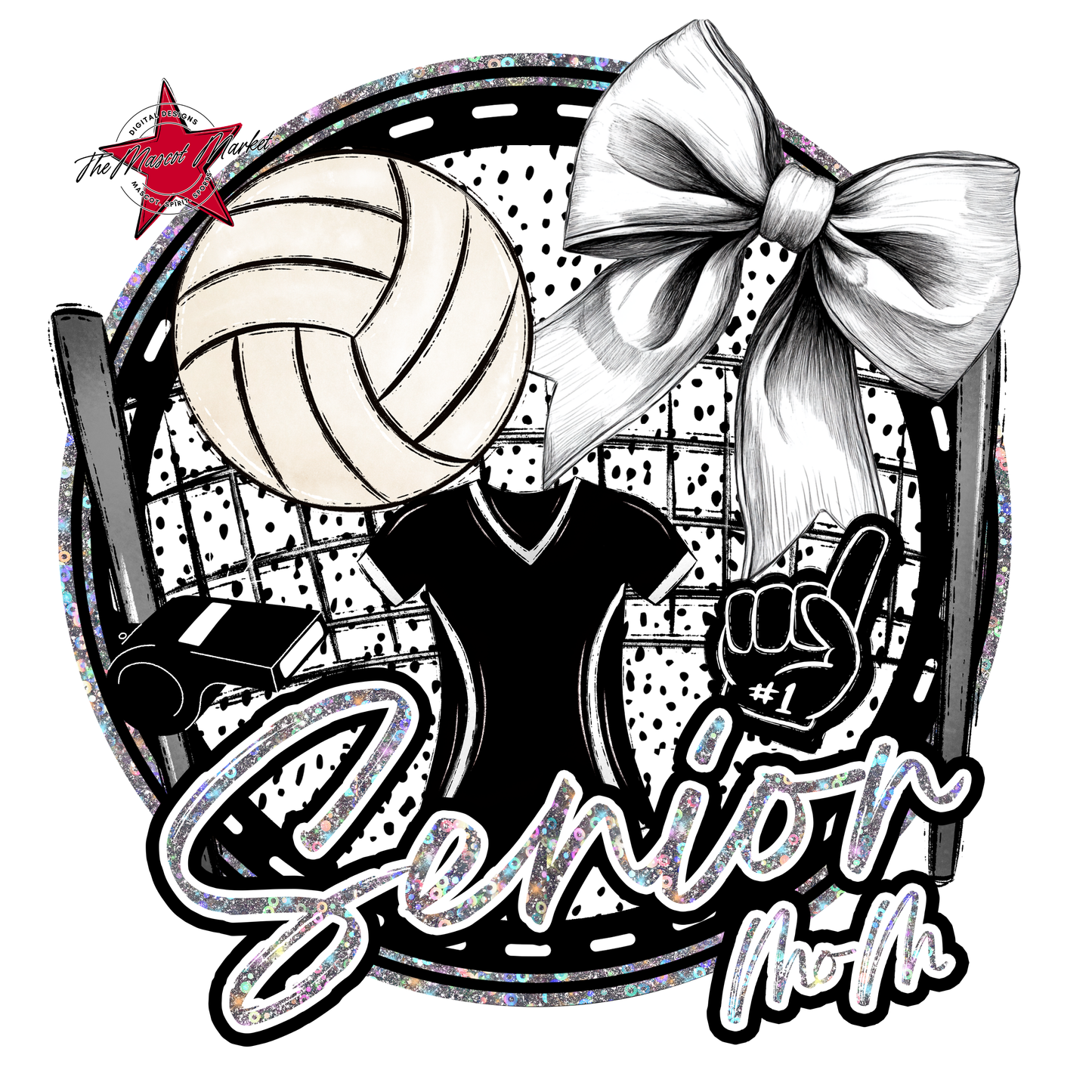Senior Mom Circle Volleyball Design-Silver