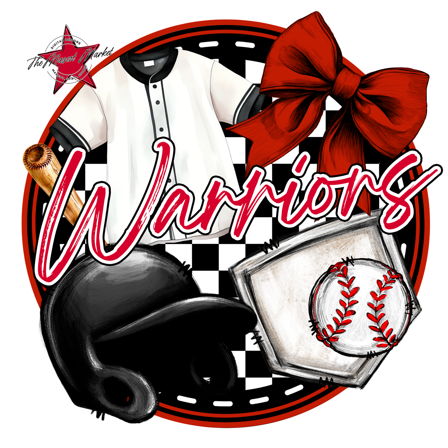 Warriors Circle Baseball Design-Red