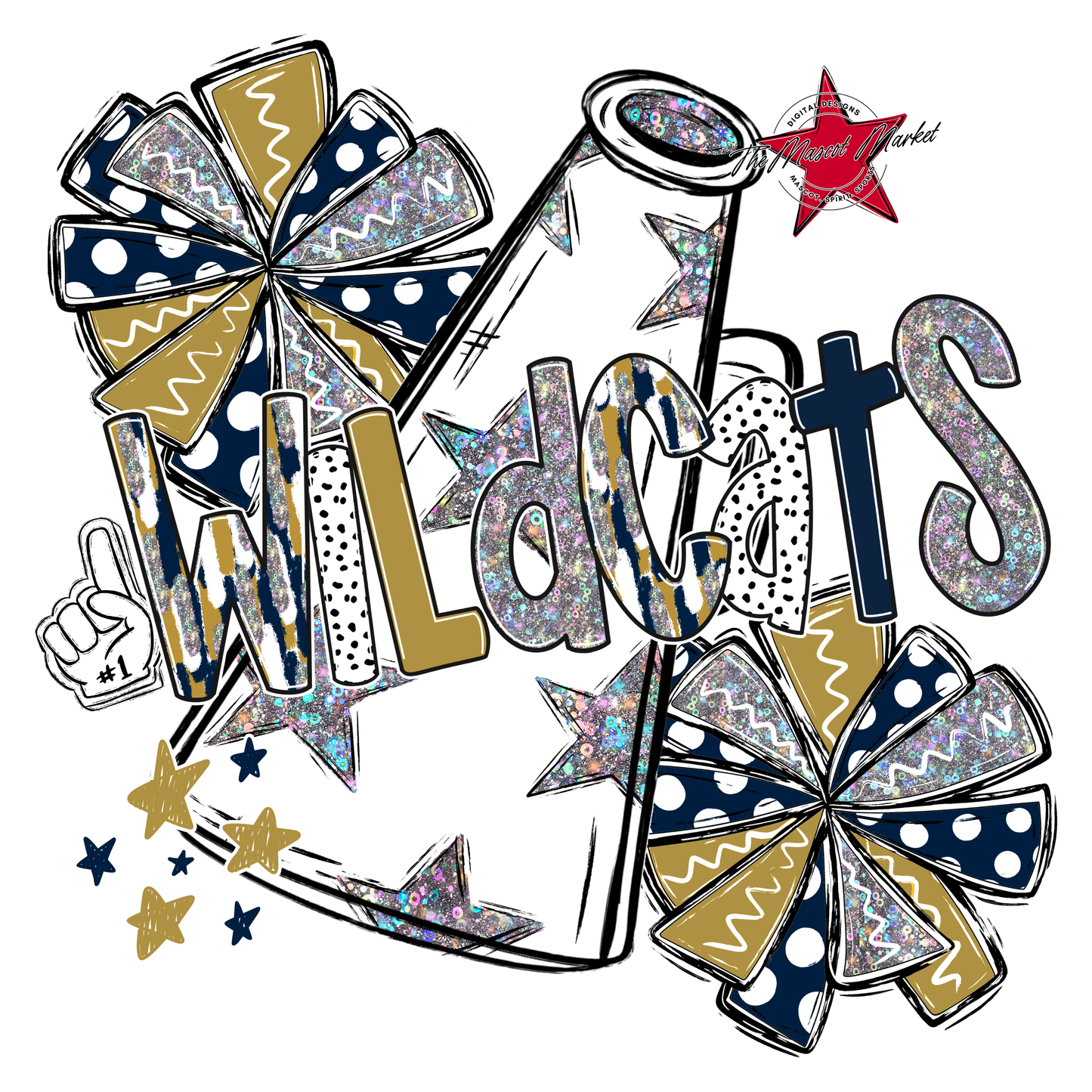 Wildcats Cheer Megaphone Scrape-Navy-Gold