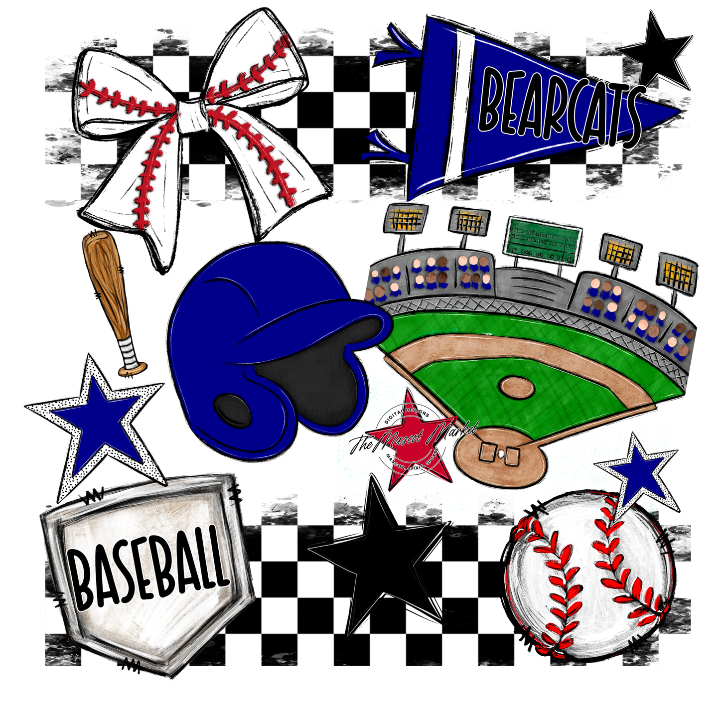 Bearcats Baseball Checkers Design-Blue