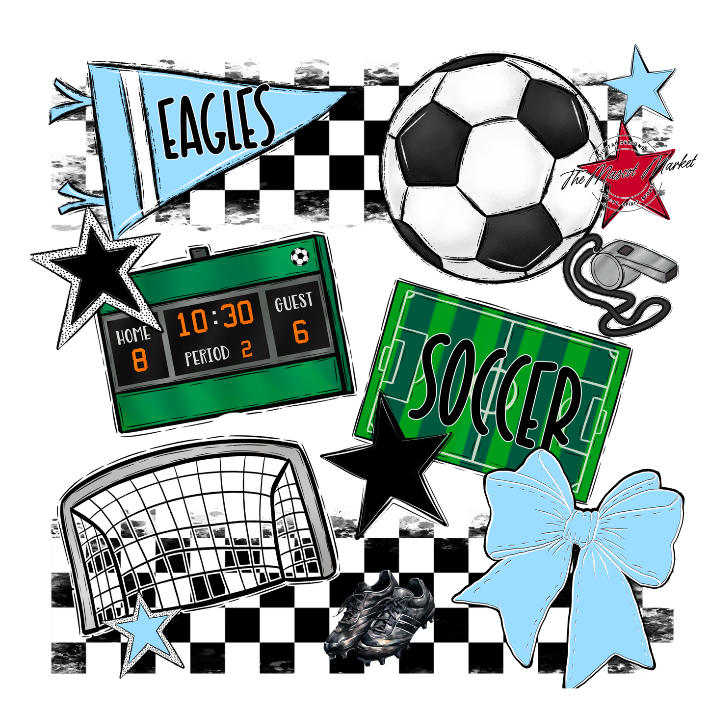Eagles Soccer Checkers Design-Columbia Blue