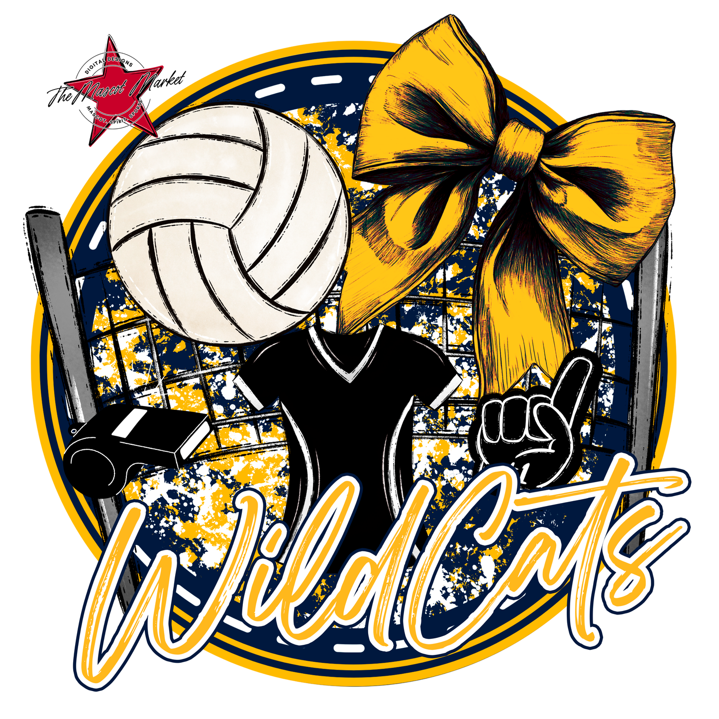 Wildcats Circle Volleyball Design-Navy-Yellow