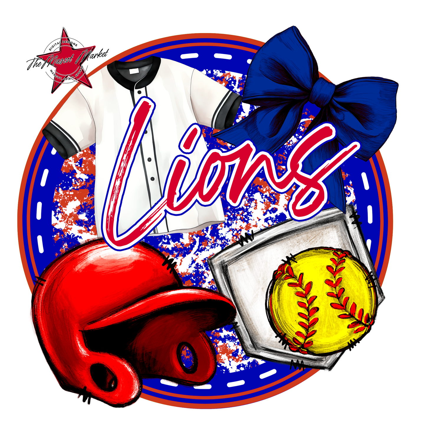Lions Circle Softball Design-Blue-Red