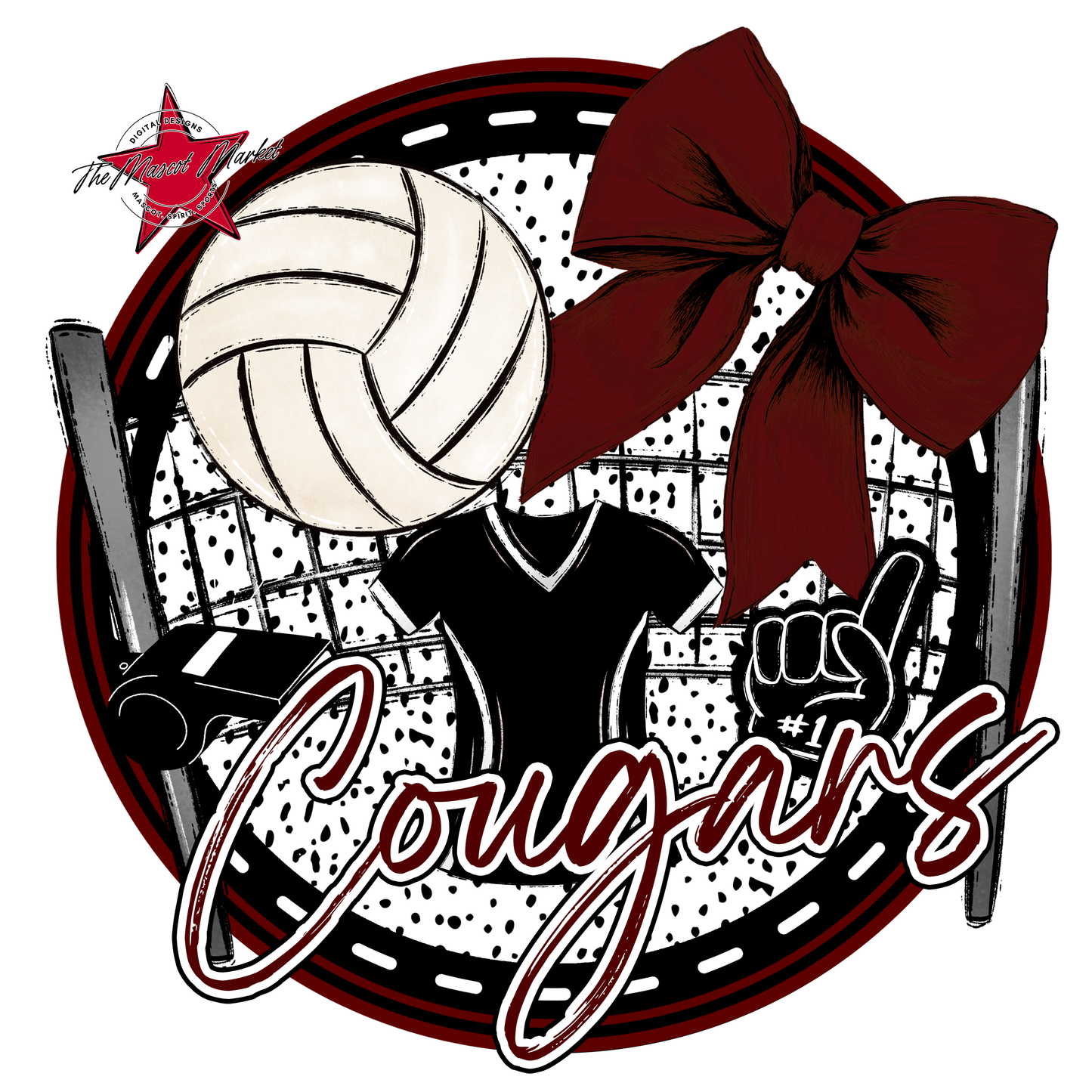 Cougars Circle Volleyball Design-Maroon