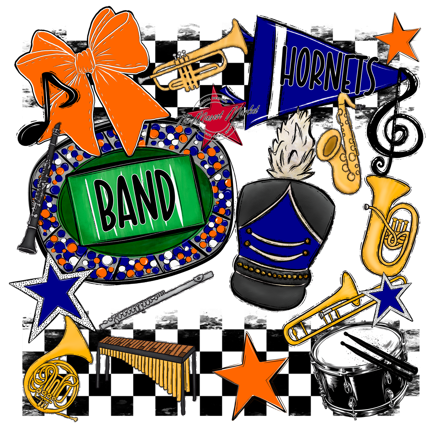 Hornets Checkers Band Spirit Design-Blue-Orange