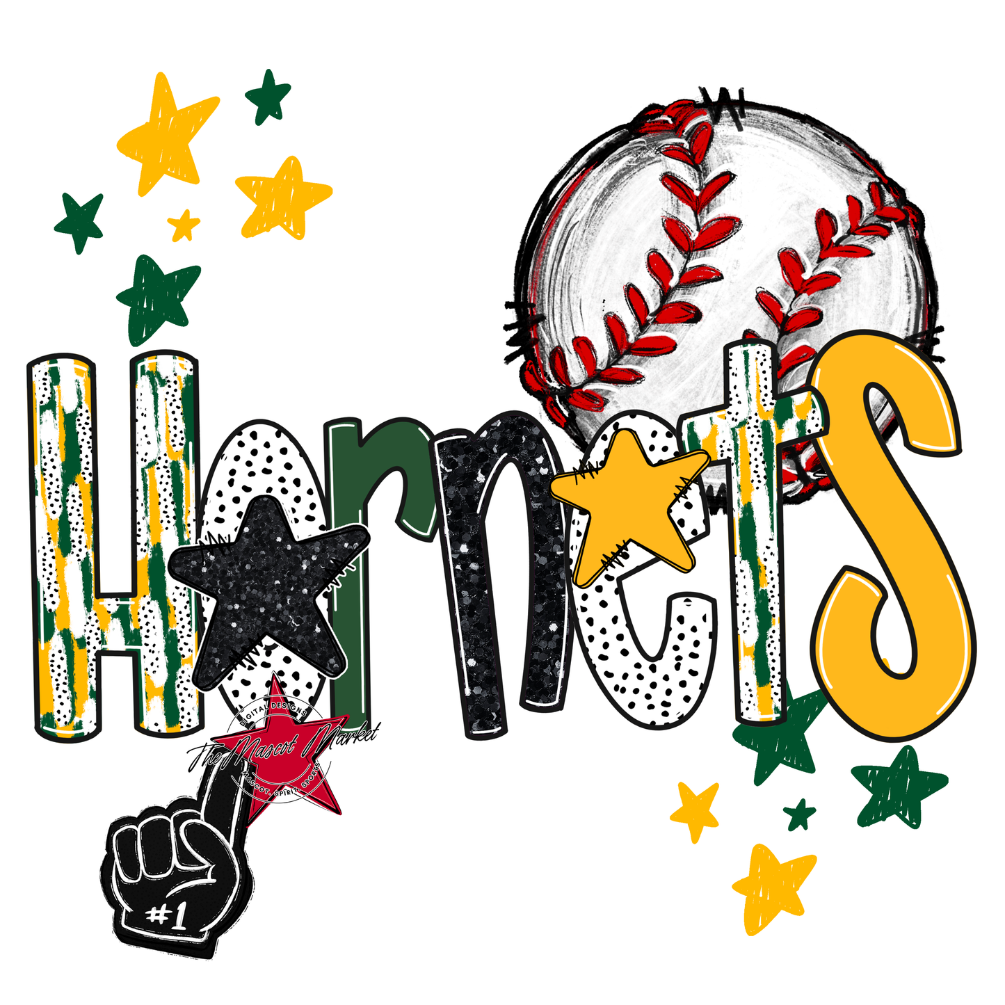 Hornets Baseball Scrape-Green-Yellow